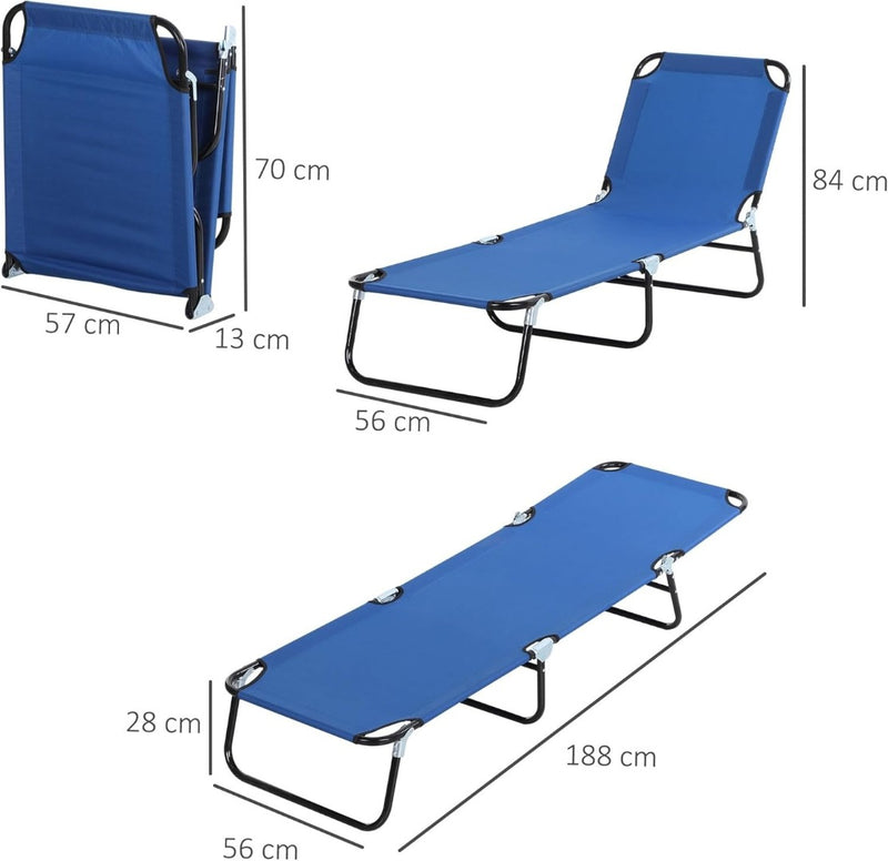 Foldable Sun Lounger with 5-Position Adjustable Backrest Blue