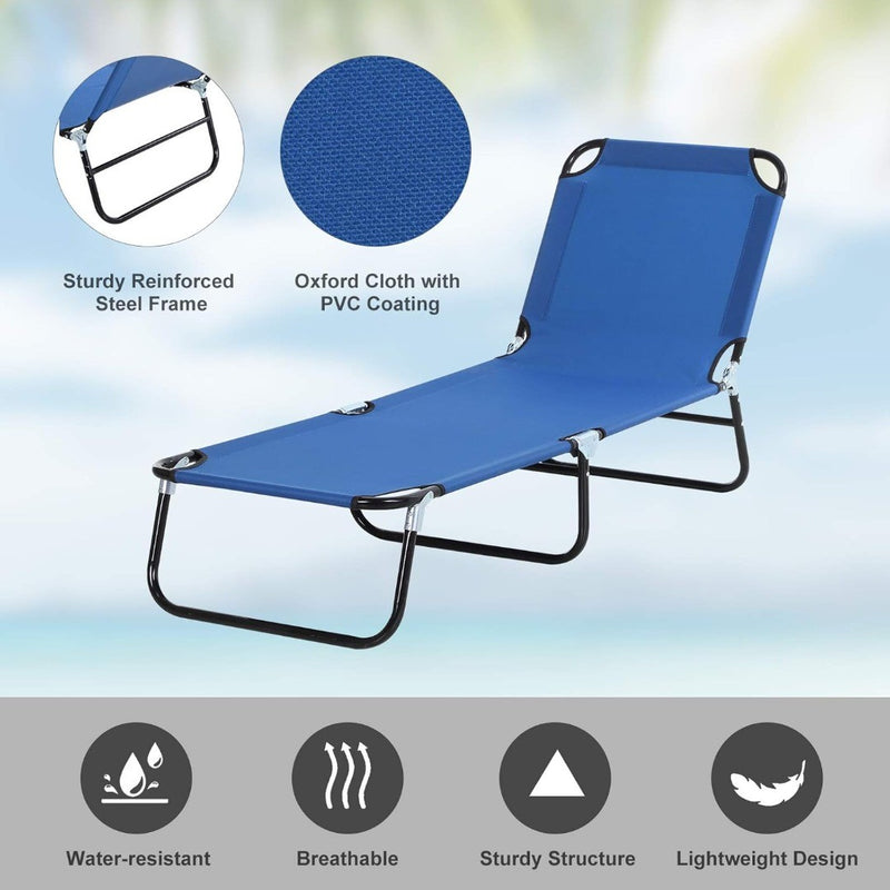 Foldable Sun Lounger with 5-Position Adjustable Backrest Blue