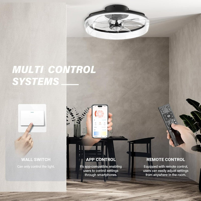 15.7'' Ceiling Fans with Lights, Remote Control & APP, 6-Speed Reversible Fan