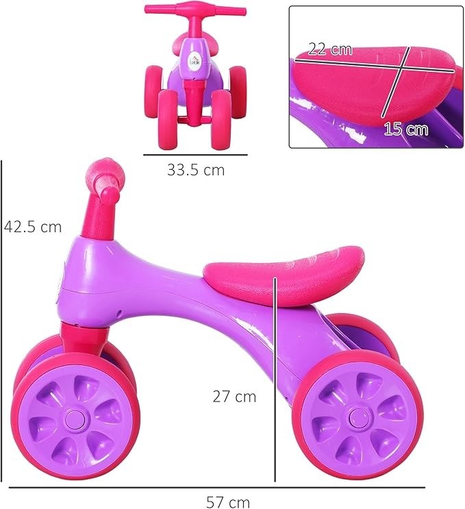 Baby Balance Bike Toddler Training Walker Smooth Rubber Wheels Ride on Toy Stora