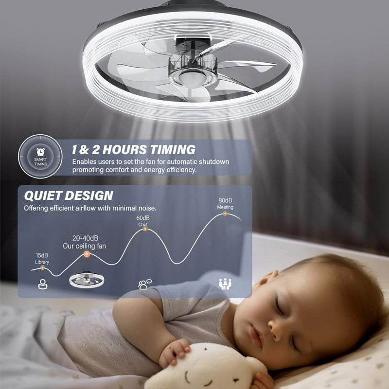 15.7'' Ceiling Fans with Lights, Remote Control & APP, 6-Speed Reversible Fan