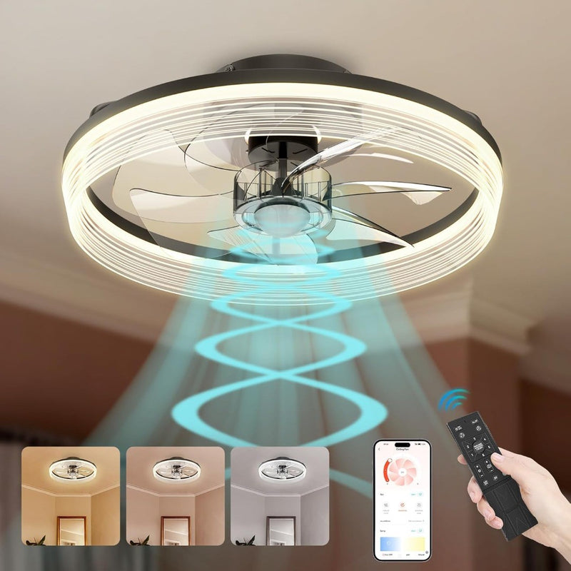 15.7'' Ceiling Fans with Lights, Remote Control & APP, 6-Speed Reversible Fan