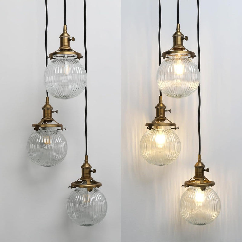 JIMUBEAM Industrial Cluster 3 Way Ceiling Pendant Light Fittings Ribbed Glass