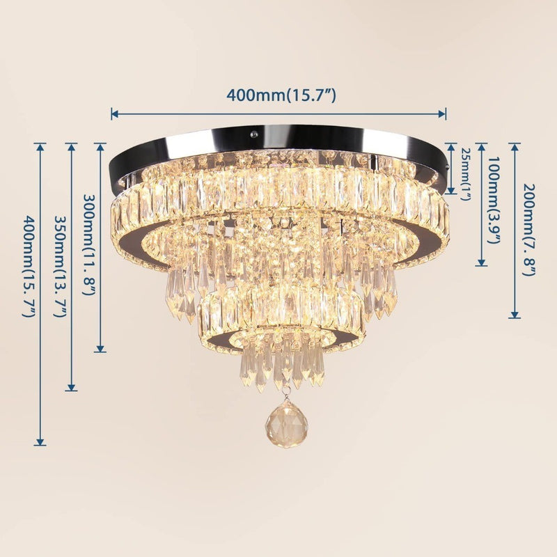 Finktonglan 16" Crystal Chandelier 2 Rings Crystal Ceiling Light Modern