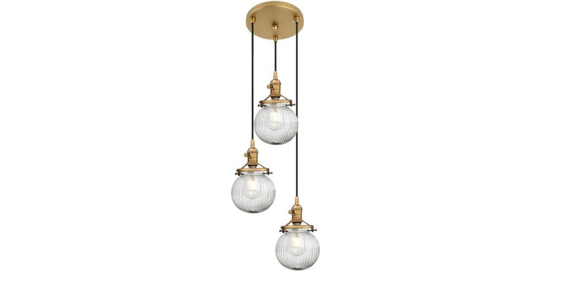 JIMUBEAM Industrial Cluster 3 Way Ceiling Pendant Light Fittings Ribbed Glass