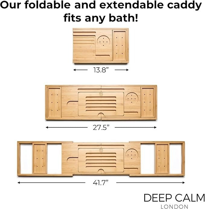 Bath Caddy – Extendable Bath Tray, Natural Bamboo Bath Shelf (Natural)