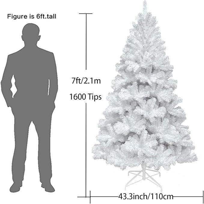 7ft White Christmas Tree 1600 Tips Artificial Tree with Metal Stand