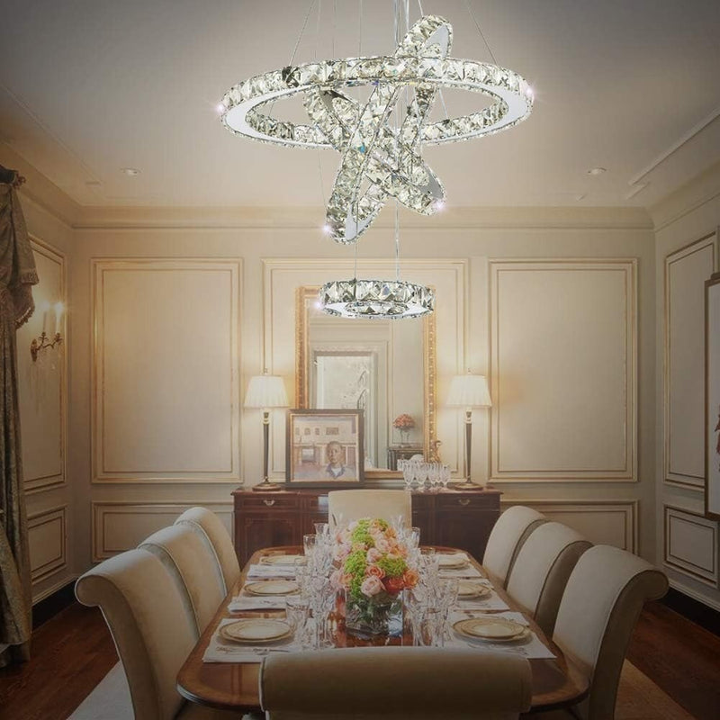 Crystal Chandelier LED 4Rings Pendant Light Adjustable CoolWhite