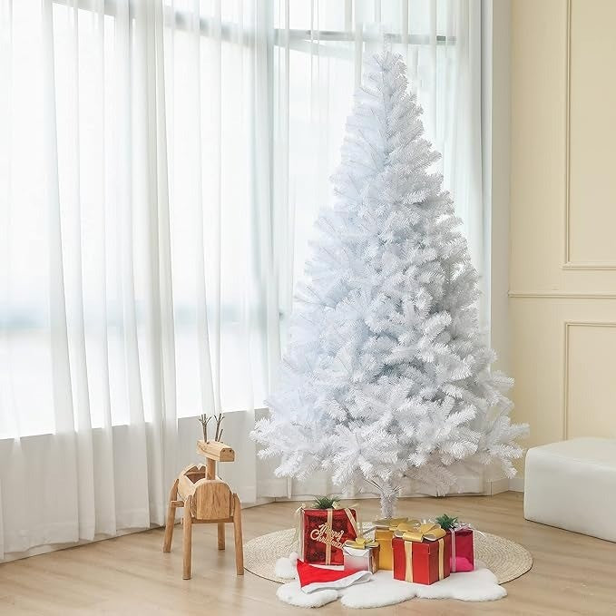 7ft White Christmas Tree 1600 Tips Artificial Tree with Metal Stand