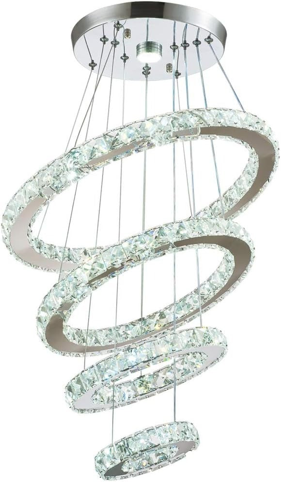 Crystal Chandelier LED 4Rings Pendant Light Adjustable CoolWhite