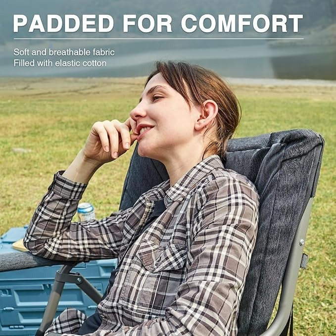 Folding Camping Chair for Adults, Padded Lawn Chairs with Hard Armrests