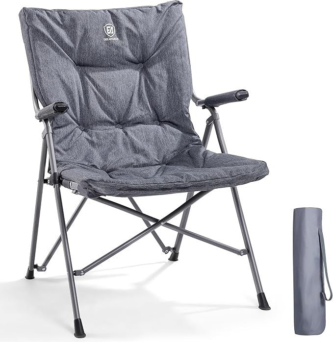 Folding Camping Chair for Adults, Padded Lawn Chairs with Hard Armrests