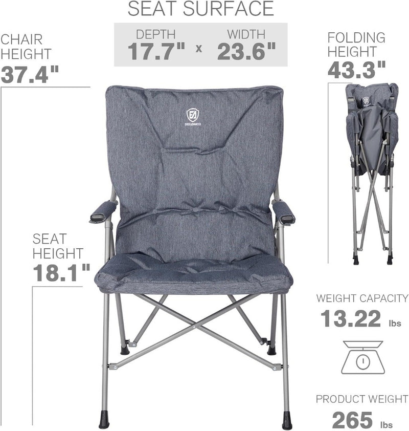 Folding Camping Chair for Adults, Padded Lawn Chairs with Hard Armrests