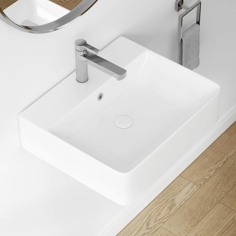 Bathroom Sink Vessel Rectangular 20"x16" White Ceramic Glass