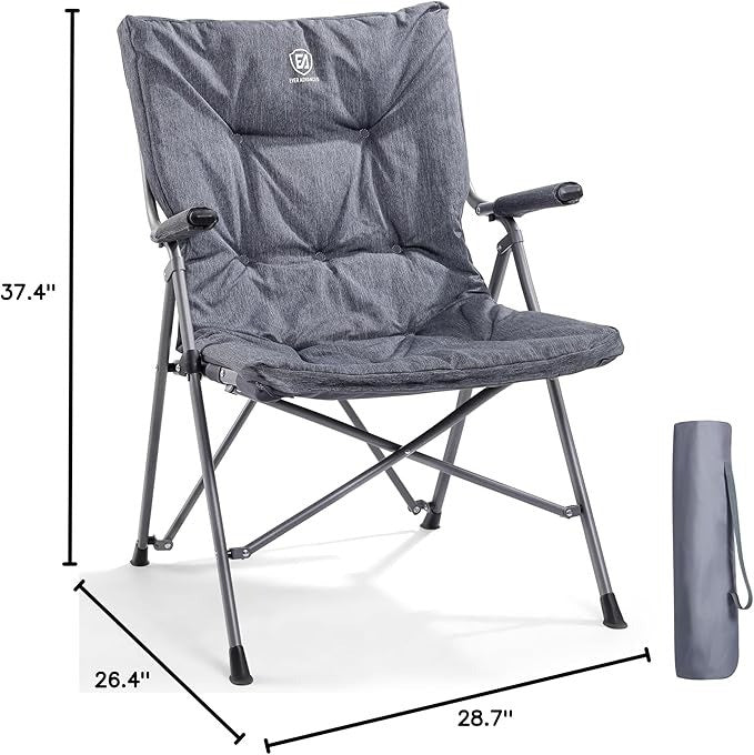 Folding Camping Chair for Adults, Padded Lawn Chairs with Hard Armrests