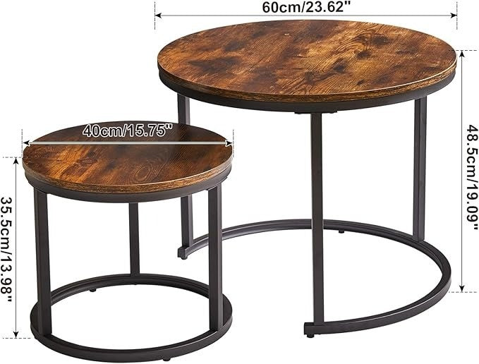 Round Nesting Table, Removable Set of 2 Coffee Tables, Stacking Sofa Side Table