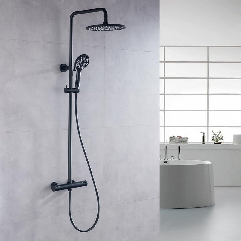 Thermostatic Rain Shower Mixer Set, Multi-Function Handheld Shower and Head Show