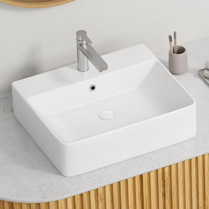 Bathroom Sink Vessel Rectangular 20"x16" White Ceramic Glass