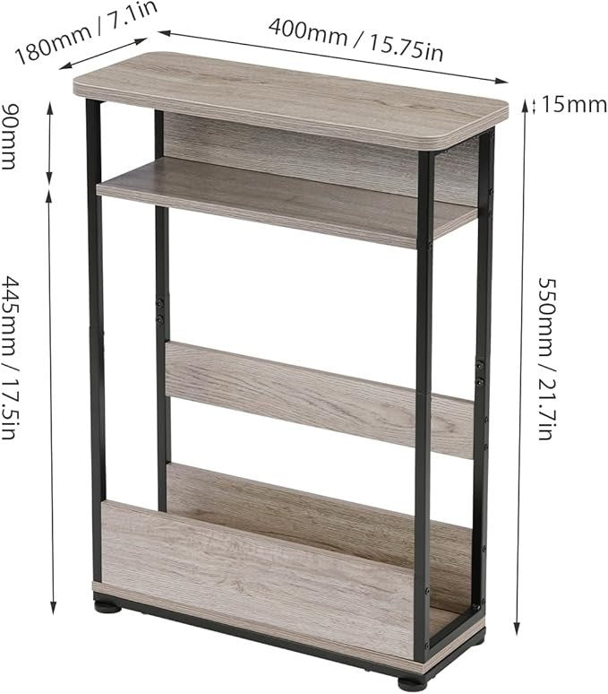 Narrow Side Table,3-Tier Slim End Table with Storage Shelf,Modern Sofa Table