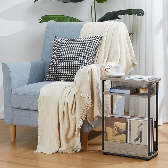 Narrow Side Table,3-Tier Slim End Table with Storage Shelf,Modern Sofa Table