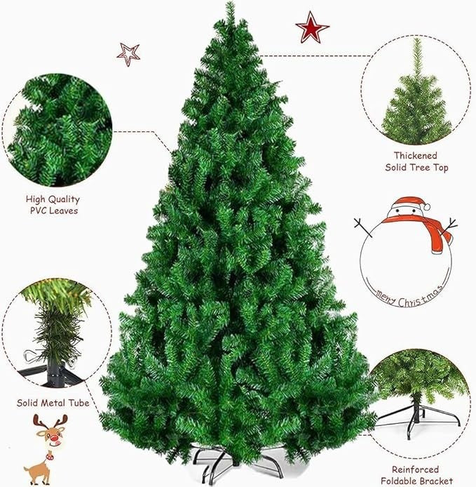 Artificial Christmas Tree, 6ft Holiday Xmas Tree 1250 Branch Tips, Easy Assembly