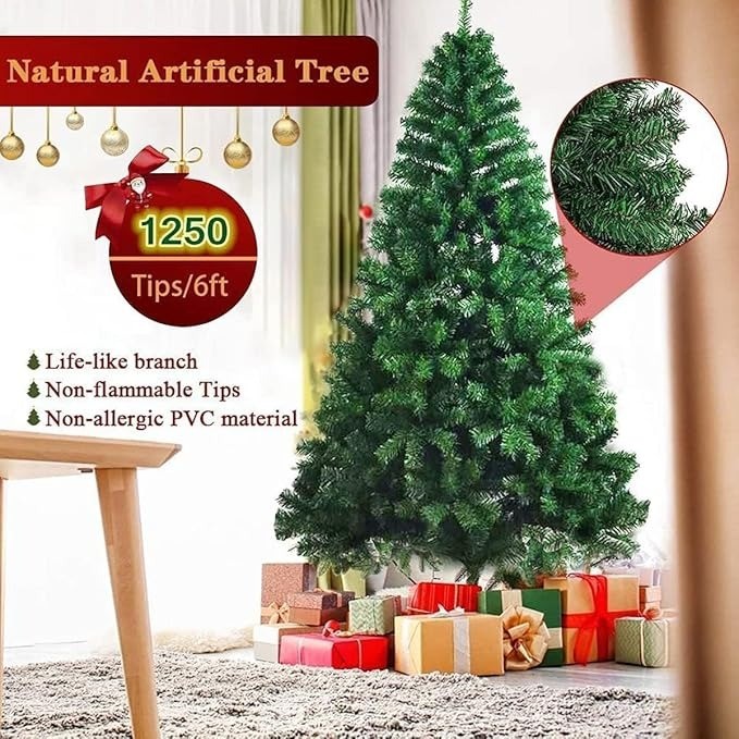 Artificial Christmas Tree, 6ft Holiday Xmas Tree 1250 Branch Tips, Easy Assembly