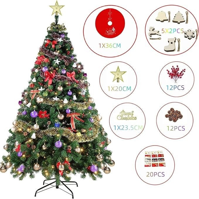 Artificial Christmas Tree, 6ft Holiday Xmas Tree 1250 Branch Tips, Easy Assembly