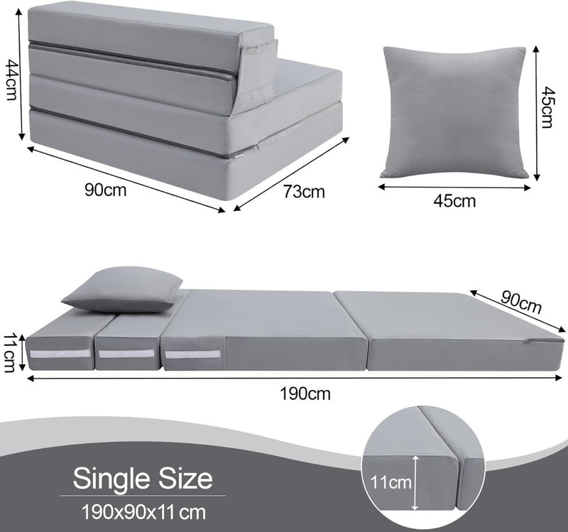 Folding Mattress Single 190x90x11cm Grey