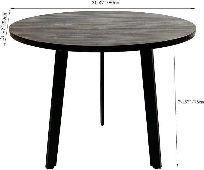 Round Dining Table for 2-4 People, Solid Pine Wood Kitchen Table 80cm, Circular