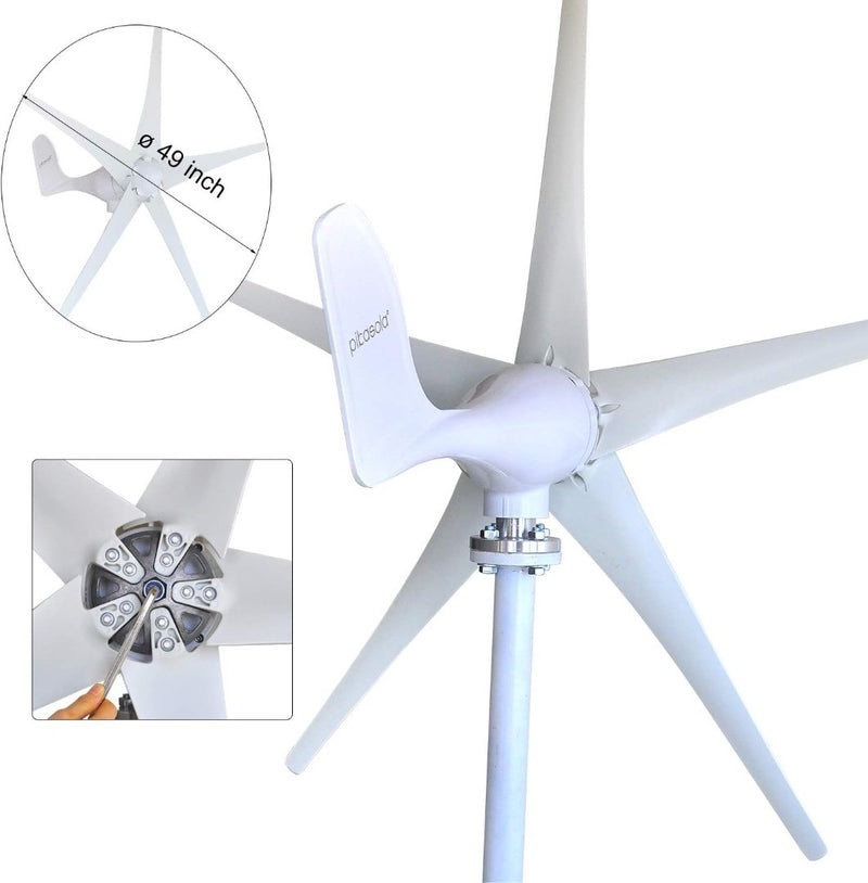 Pikasola Wind Turbine Generator Kit 400W 12V with 5 Blade, with Charge Control