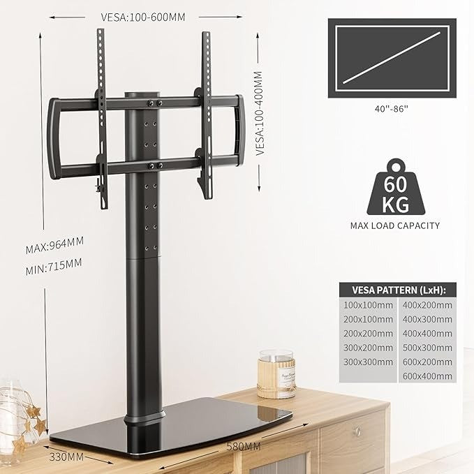 Universal Swivel TV Stand/Base Table Top TV Stand 40 to 86 inch TVs 110 Degree