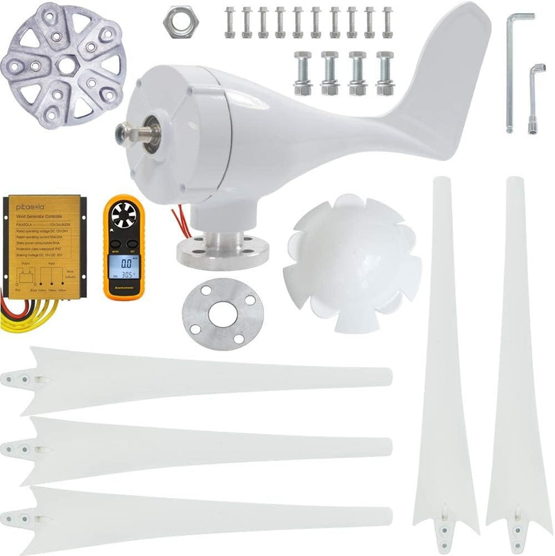 Pikasola Wind Turbine Generator Kit 400W 12V with 5 Blade, with Charge Control