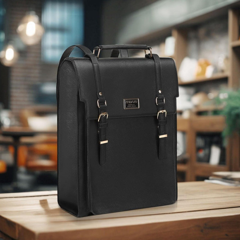 Laptop Backpack for Adults PU Leather Black