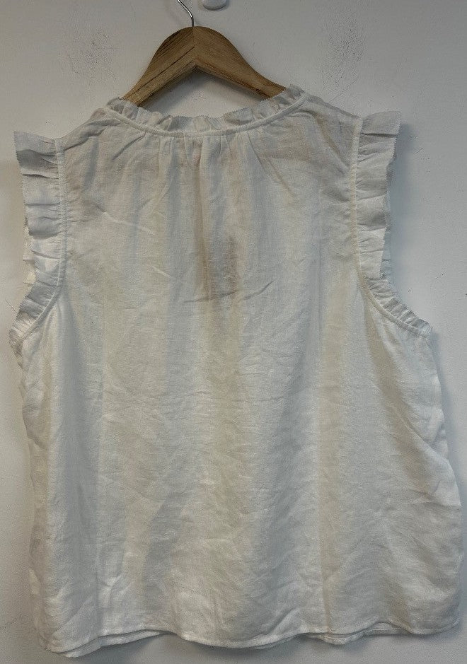 BODEN Frill Sleeve Linen Notch Top Size UK 20