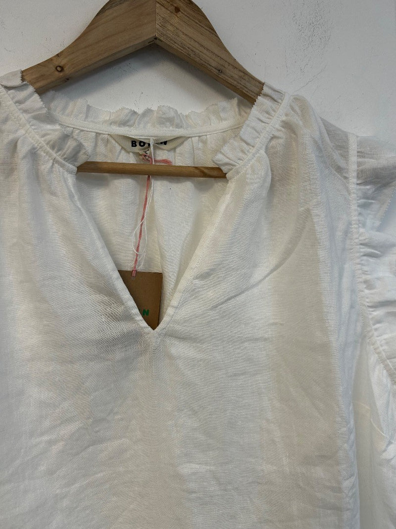 BODEN Frill Sleeve Linen Notch Top Size UK 20