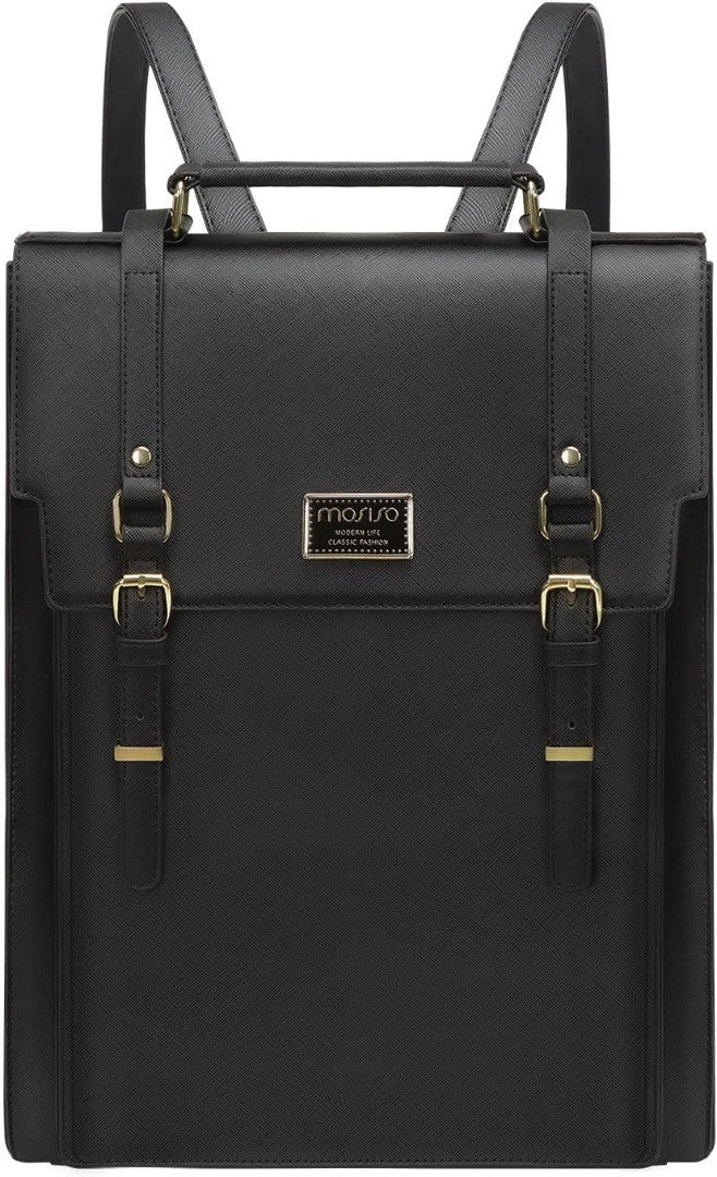 Laptop Backpack for Adults PU Leather Black