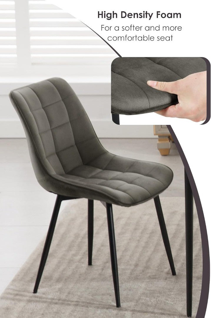 Dining Chairs Set of 2 Grey Velvet ‎85.5 cm