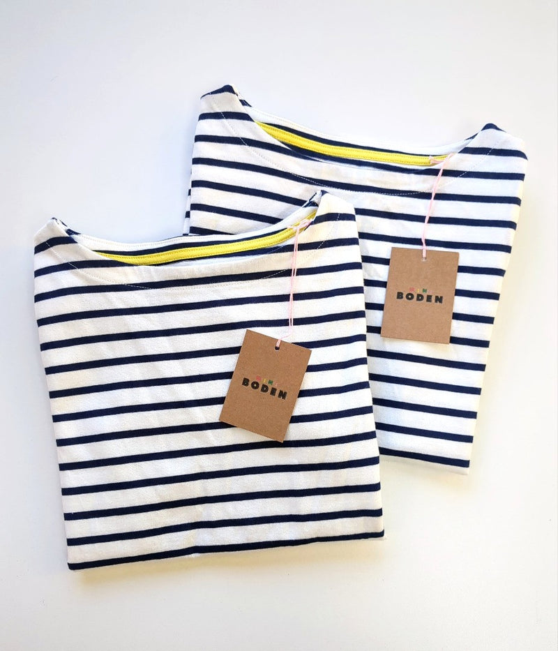 MINI BODEN Pack 2 Short Sleeve Breton Top Age 8-9 Yrs