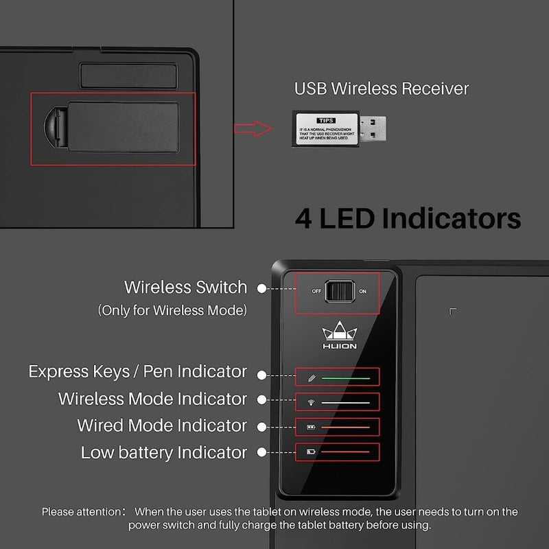 HUION Inspiroy WH1409 V2 Wireless Graphics Drawing Pen Tablet with 12 Express