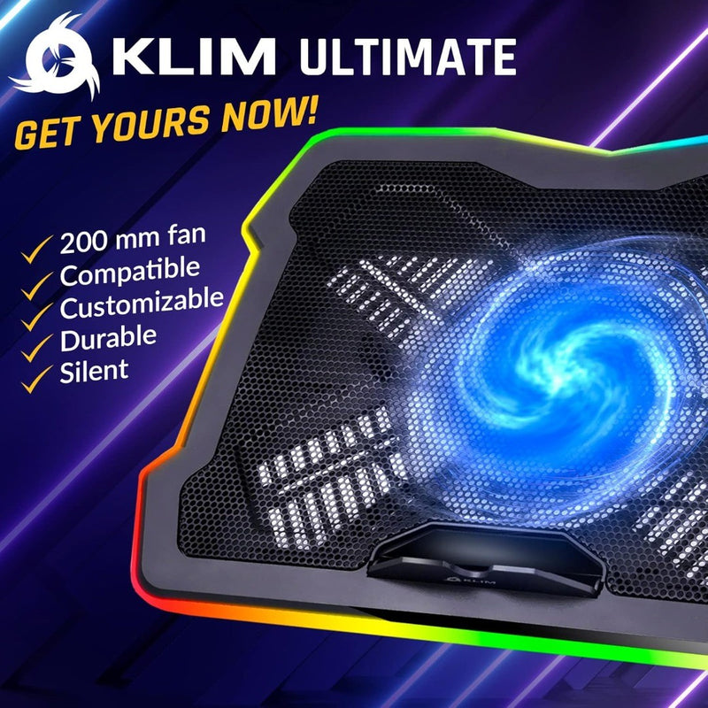 KLIM Ultimate + RGB Laptop Cooling Pad with LED Rim + Gaming Laptop Cooler + USB