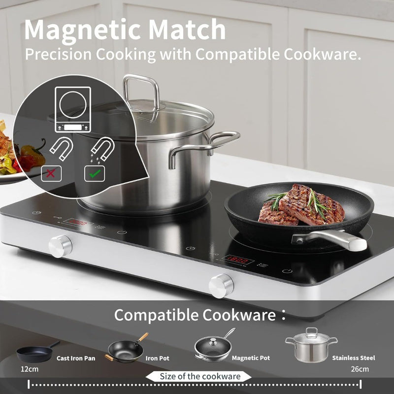 COOKTRON Induction Hob, Double Induction Cooker with Dual-Control (Touch & Knob)