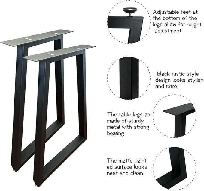 Metal Table Legs 70 cm Trapezoid Desk Legs with Adjustable Feet Heavy Duty