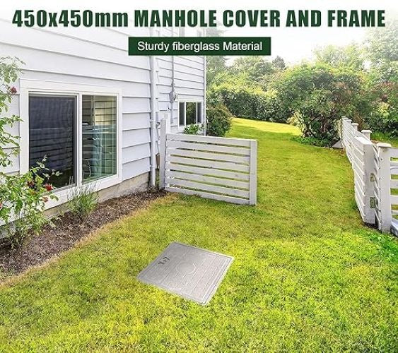 Manhole Cover and Frame Fiberglass - 450x450mm Square Septic Tank Lid Access