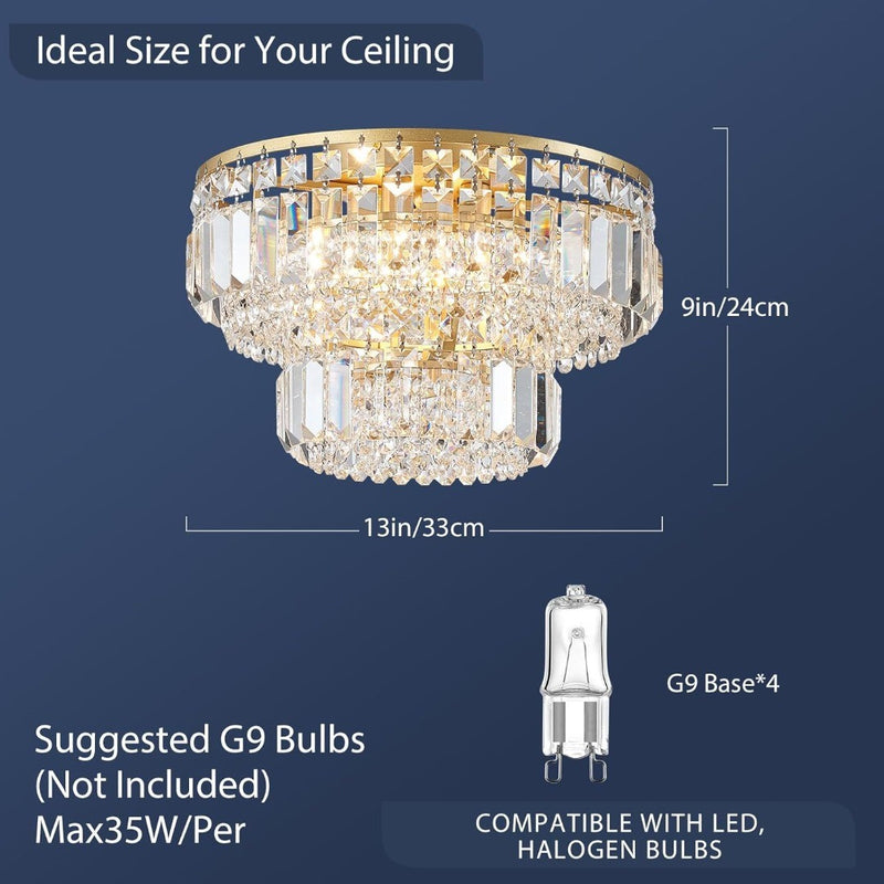 Modern Gold Crystal Flush Mount