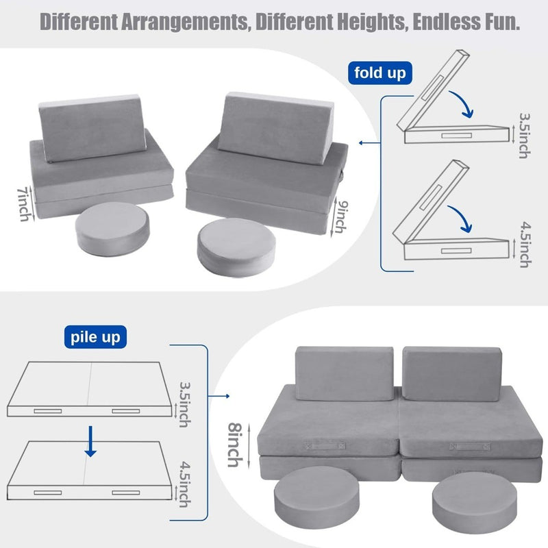 Kids Play Sofa Bed Convertible Fold Out Couch Grey