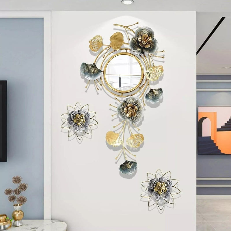 Large Decor Wall Mirror,Metal Ginkgo Biloba Decorative Mirrors