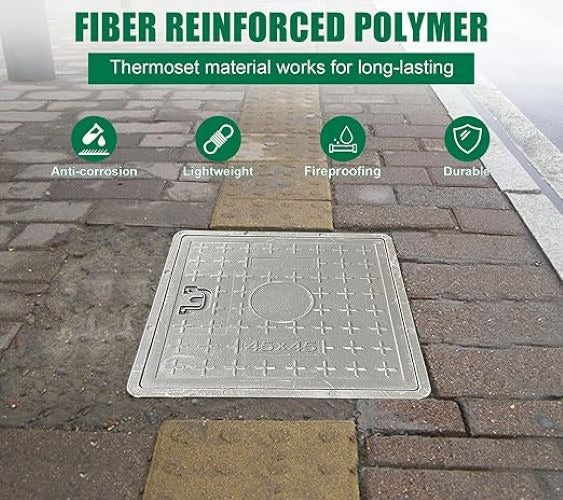 Manhole Cover and Frame Fiberglass - 450x450mm Square Septic Tank Lid Access