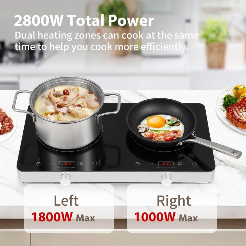 COOKTRON Induction Hob, Double Induction Cooker with Dual-Control (Touch & Knob)