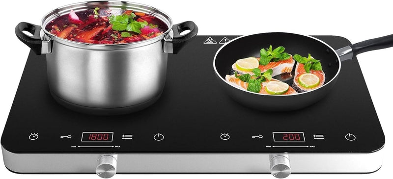 COOKTRON Induction Hob, Double Induction Cooker with Dual-Control (Touch & Knob)