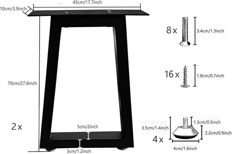 Metal Table Legs 70 cm Trapezoid Desk Legs with Adjustable Feet Heavy Duty